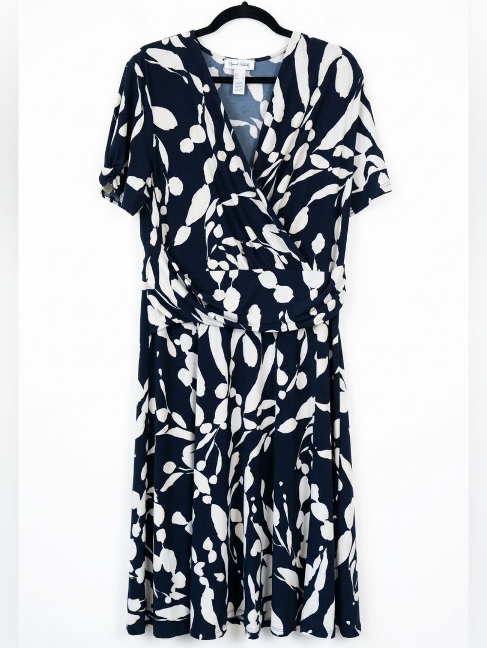Joseph Ribkoff Faux Wrap Navy & Cream Floral Midi Dress Size 16